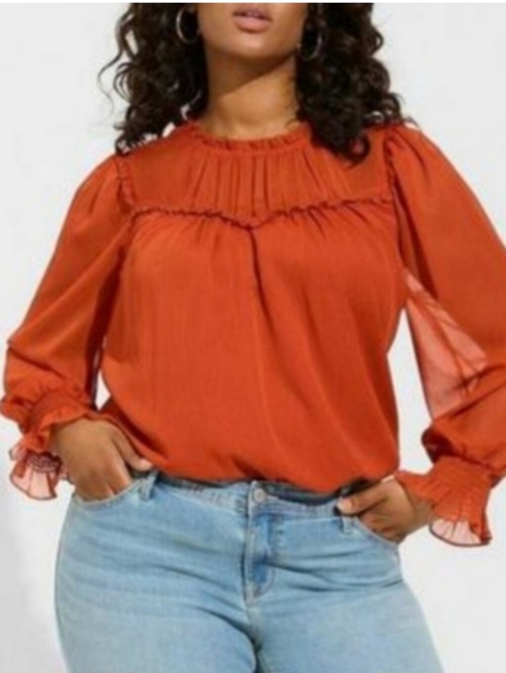 Torrid Burnt Orange Sheer Ruffle Blouse